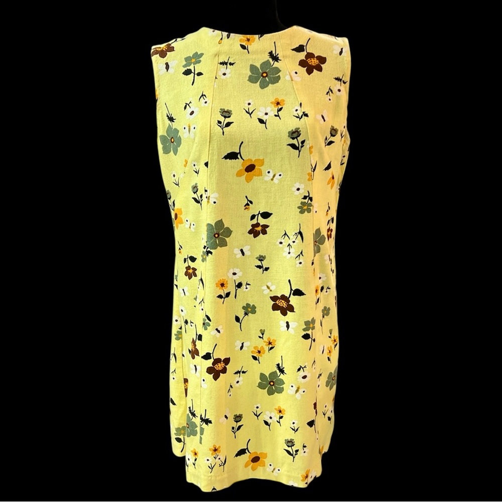 Vintage Yellow Floral Silkscreened Sheath Dress - Size M